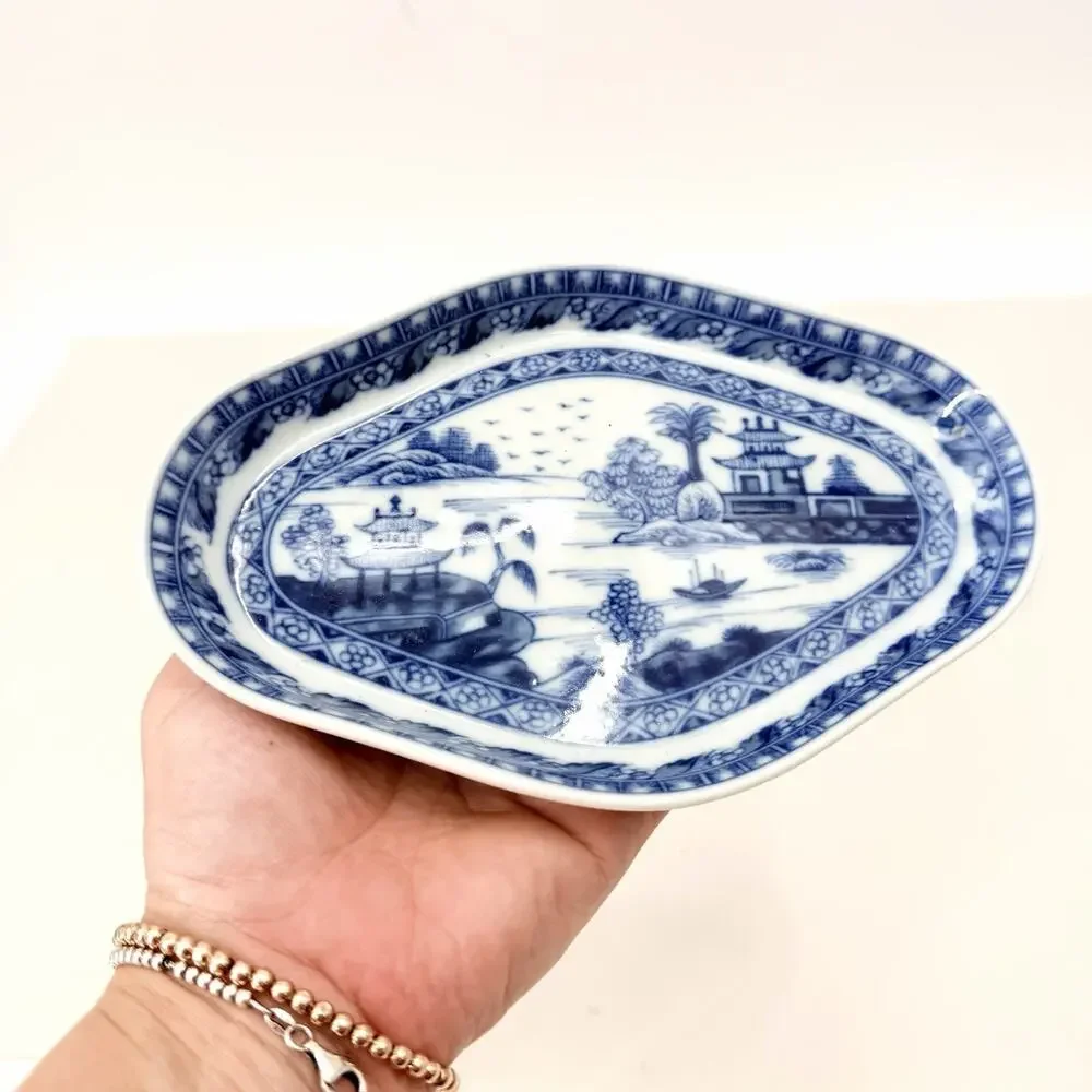 Mottahedeh Vista Alegre Charleston Blue Canton Chinoiserie Relish Dish Plate